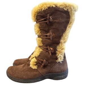 Earth Origins Jem Brown Suede Tan Faux Fur Buckle Winter Boots Boho Fairy Size 8